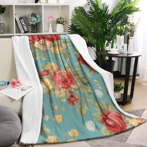Pioneer Flower Floral Print Pattern Blanket,Comfortable Soft Lamb Wool Throw Blanket,All Season,Warm Lightweight Blankets for Sofa Bed Couch Living Room Chair,40"x50"
