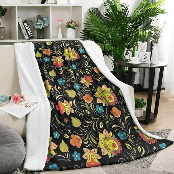 Pioneer Flower Floral Print Pattern Blanket,Comfortable Soft Lamb Wool Throw Blanket,All Season,Warm Lightweight Blankets for Sofa Bed Couch Living Room Chair,50"x60"
