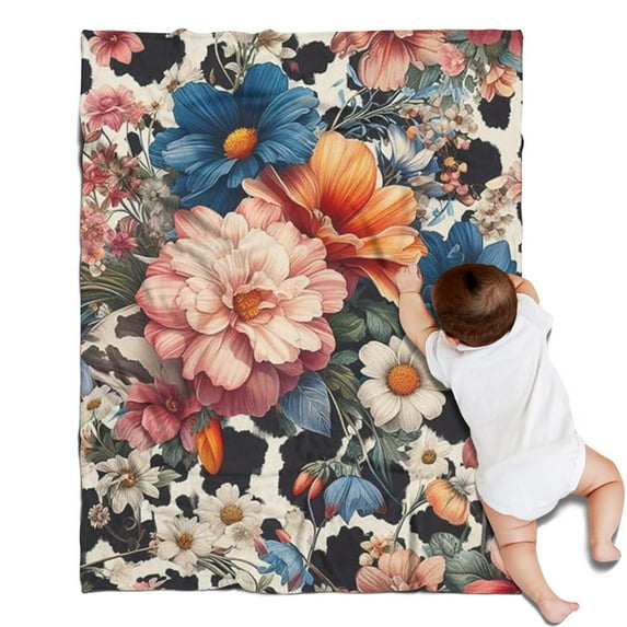Pioneer Flower Floral Print Pattern Blanket,Comfortable Soft Lamb Wool Throw Blanket,All Season,Warm Lightweight Blankets for Sofa Bed Couch Living Room Chair,30"x40"