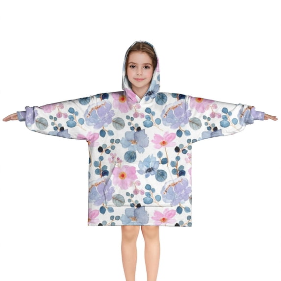 Pioneer Flower Floral Print Pattern Blanket Hoodies for Kids 6-13YR Oversize Wearable Blanket Hoodies for Boys Girls Teens