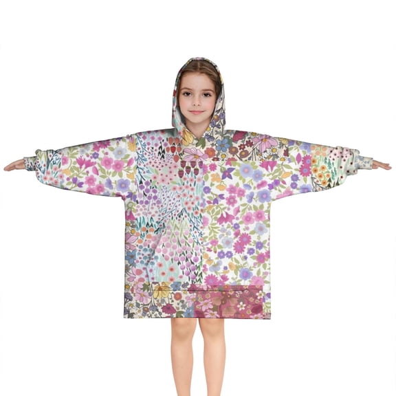 Pioneer Flower Floral Print Pattern Blanket Hoodies for Kids 6-13YR Oversize Wearable Blanket Hoodies for Boys Girls Teens