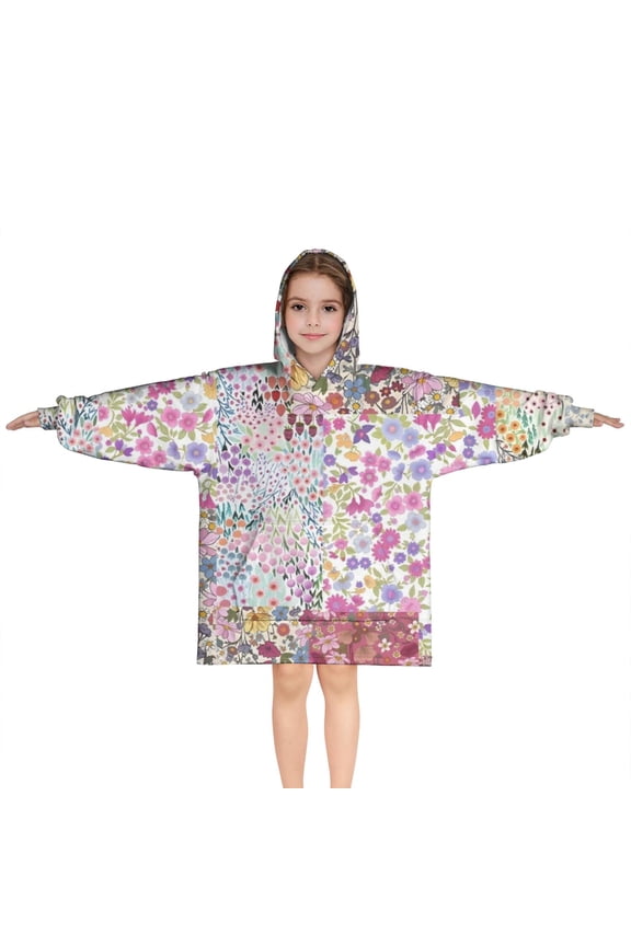 Pioneer Flower Floral Print Pattern Blanket Hoodies for Kids 6-13YR Oversize Wearable Blanket Hoodies for Boys Girls Teens