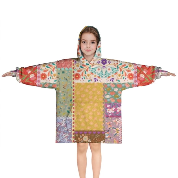 Pioneer Flower Floral Print Pattern Blanket Hoodies for Kids 6-13YR Oversize Wearable Blanket Hoodies for Boys Girls Teens