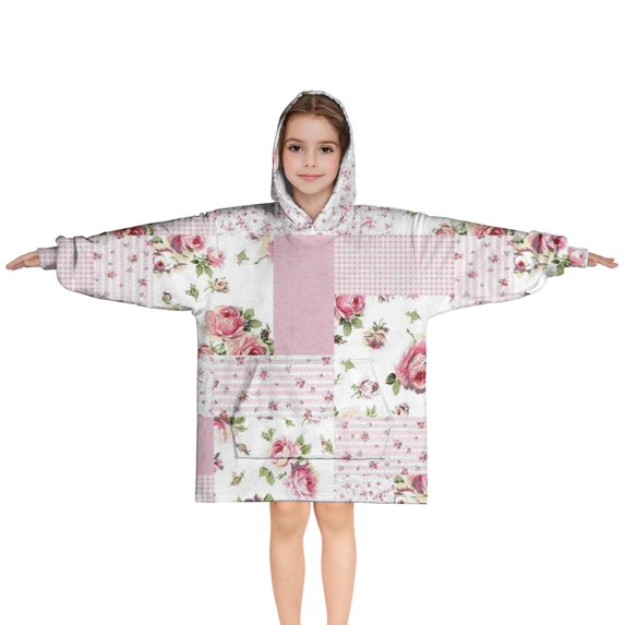 Pioneer Flower Floral Print Pattern Blanket Hoodies for Kids 6-13YR Oversize Wearable Blanket Hoodies for Boys Girls Teens