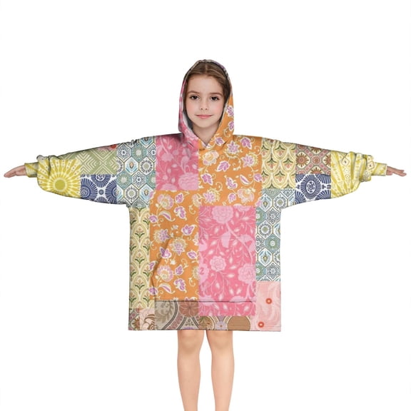 Pioneer Flower Floral Print Pattern Blanket Hoodies for Kids 6-13YR Oversize Wearable Blanket Hoodies for Boys Girls Teens