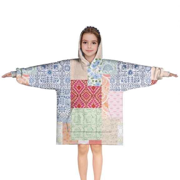 Pioneer Flower Floral Print Pattern Blanket Hoodies for Kids 6-13YR Oversize Wearable Blanket Hoodies for Boys Girls Teens
