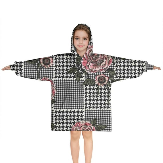 Pioneer Flower Floral Print Pattern Blanket Hoodies for Kids 6-13YR Oversize Wearable Blanket Hoodies for Boys Girls Teens