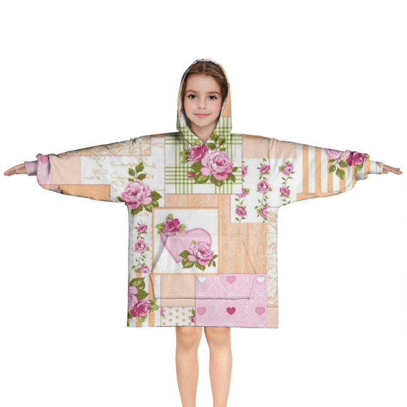 Pioneer Flower Floral Print Pattern Blanket Hoodies for Kids 6-13YR Oversize Wearable Blanket Hoodies for Boys Girls Teens