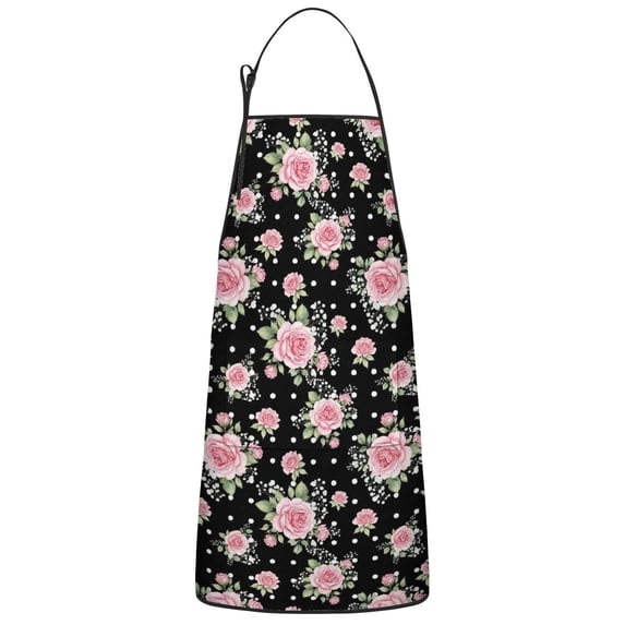 Pioneer Flower Floral Print Pattern Cotton Linen Apron with Pockets, Waterproof Adjustable, 33x27 Inch for Kitchen, Gardening, BBQ, Salon