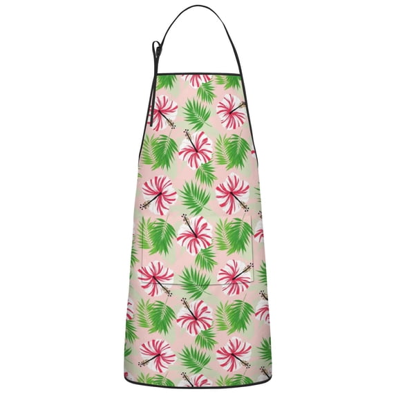 Pioneer Flower Floral Print Pattern Cotton Linen Apron with Pockets, Waterproof Adjustable, 33x27 Inch for Kitchen, Gardening, BBQ, Salon