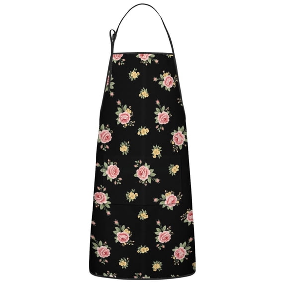 Pioneer Flower Floral Print Pattern Cotton Linen Apron with Pockets, Waterproof Adjustable, 33x27 Inch for Kitchen, Gardening, BBQ, Salon