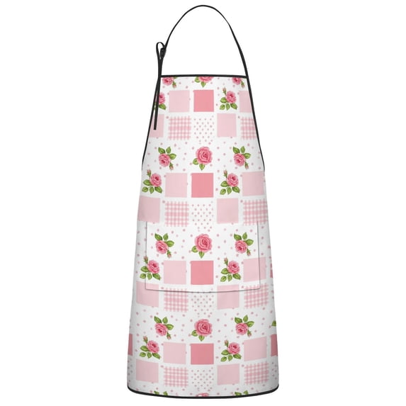 Pioneer Flower Floral Print Pattern Cotton Linen Apron with Pockets, Waterproof Adjustable, 33x27 Inch for Kitchen, Gardening, BBQ, Salon