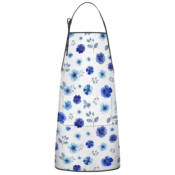 Pioneer Flower Floral Print Pattern Cotton Linen Apron with Pockets, Waterproof Adjustable, 33x27 Inch for Kitchen, Gardening, BBQ, Salon