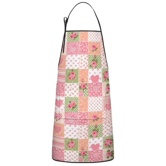 Pioneer Flower Floral Print Pattern Cotton Linen Apron with Pockets, Waterproof Adjustable, 33x27 Inch for Kitchen, Gardening, BBQ, Salon