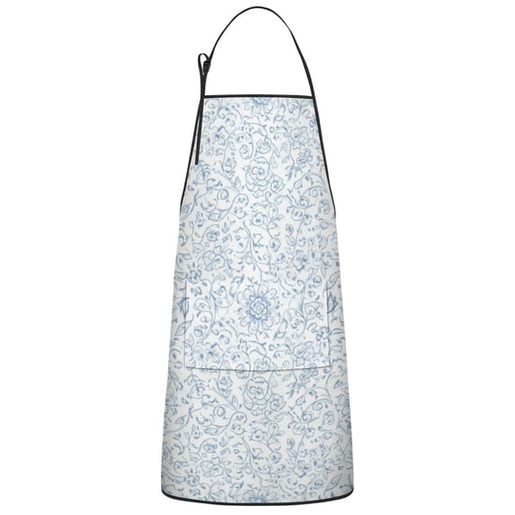 Pioneer Flower Floral Print Pattern Cotton Linen Apron with Pockets, Waterproof Adjustable, 33x27 Inch for Kitchen, Gardening, BBQ, Salon