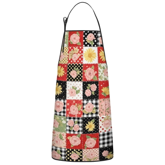 Pioneer Flower Floral Print Pattern Cotton Linen Apron with Pockets, Waterproof Adjustable, 33x27 Inch for Kitchen, Gardening, BBQ, Salon