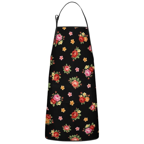 Pioneer Flower Floral Print Pattern Cotton Linen Apron with Pockets, Waterproof Adjustable, 33x27 Inch for Kitchen, Gardening, BBQ, Salon