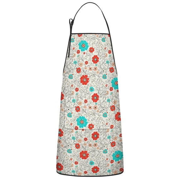Pioneer Flower Floral Print Pattern Cotton Linen Apron with Pockets, Waterproof Adjustable, 33x27 Inch for Kitchen, Gardening, BBQ, Salon