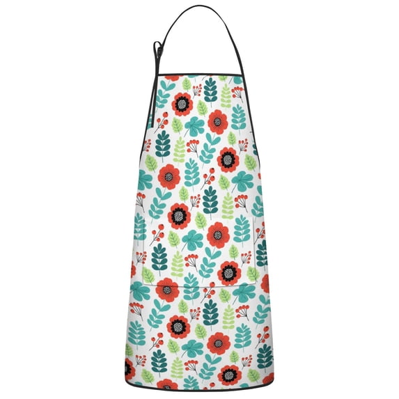 Pioneer Flower Floral Print Pattern Cotton Linen Apron with Pockets, Waterproof Adjustable, 33x27 Inch for Kitchen, Gardening, BBQ, Salon