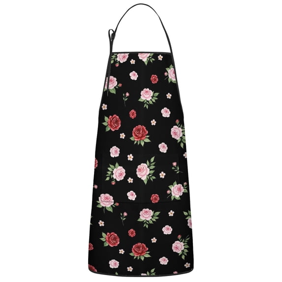 Pioneer Flower Floral Print Pattern Cotton Linen Apron with Pockets, Waterproof Adjustable, 33x27 Inch for Kitchen, Gardening, BBQ, Salon