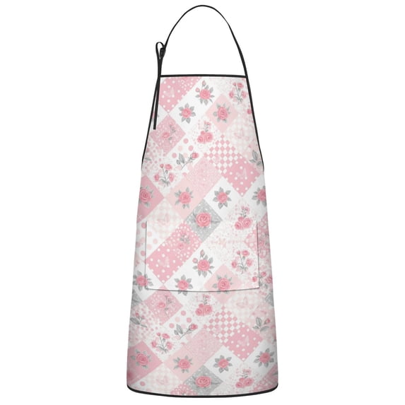 Pioneer Flower Floral Print Pattern Cotton Linen Apron with Pockets, Waterproof Adjustable, 33x27 Inch for Kitchen, Gardening, BBQ, Salon