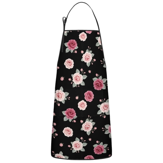 Pioneer Flower Floral Print Pattern Cotton Linen Apron with Pockets, Waterproof Adjustable, 33x27 Inch for Kitchen, Gardening, BBQ, Salon