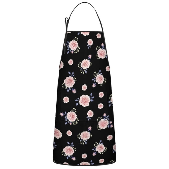 Pioneer Flower Floral Print Pattern Cotton Linen Apron with Pockets, Waterproof Adjustable, 33x27 Inch for Kitchen, Gardening, BBQ, Salon