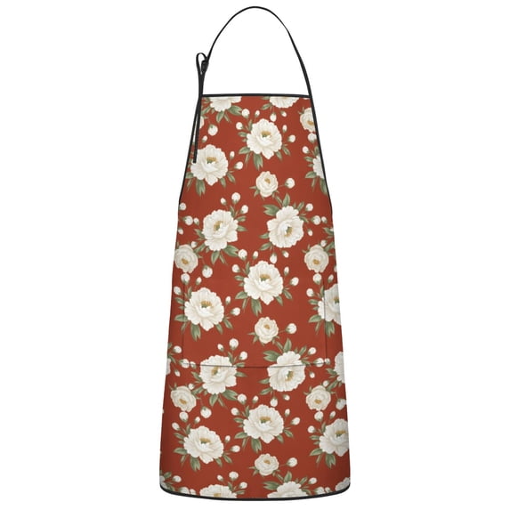Pioneer Flower Floral Print Pattern Cotton Linen Apron with Pockets, Waterproof Adjustable, 33x27 Inch for Kitchen, Gardening, BBQ, Salon