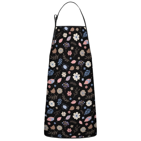 Pioneer Flower Floral Print Pattern Cotton Linen Apron with Pockets, Waterproof Adjustable, 33x27 Inch for Kitchen, Gardening, BBQ, Salon