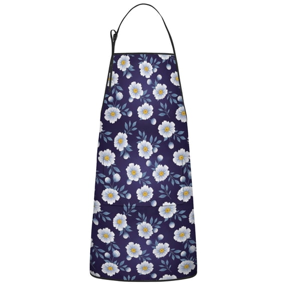 Pioneer Flower Floral Print Pattern Cotton Linen Apron with Pockets, Waterproof Adjustable, 33x27 Inch for Kitchen, Gardening, BBQ, Salon