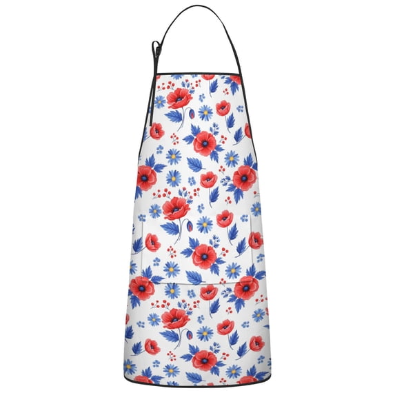 Pioneer Flower Floral Print Pattern Cotton Linen Apron with Pockets, Waterproof Adjustable, 33x27 Inch for Kitchen, Gardening, BBQ, Salon