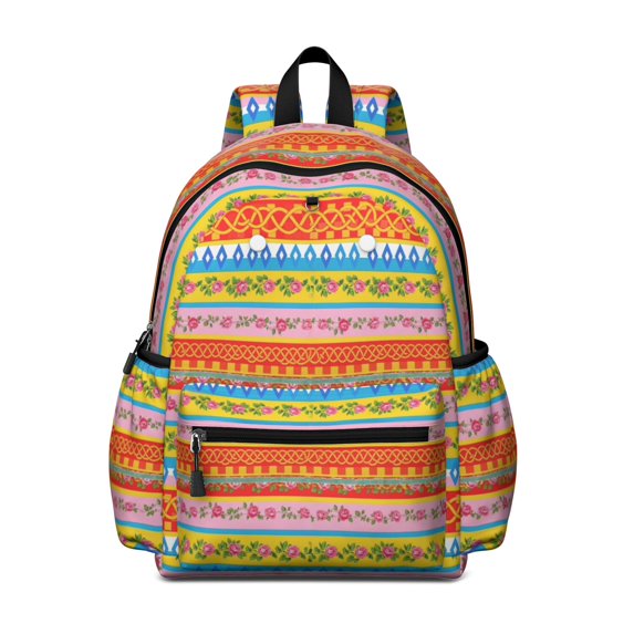 Pioneer Flower Floral Print Pattern Cute School Backpack with Padded Back and Adjustable Shoulder Straps 13.4"x11"x4.7"