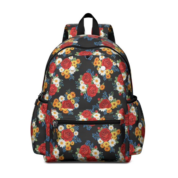 Pioneer Flower Floral Print Pattern Cute School Backpack with Padded Back and Adjustable Shoulder Straps 13.4"x11"x4.7"