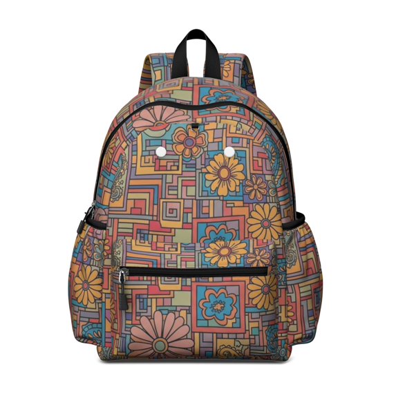 Pioneer Flower Floral Print Pattern Cute School Backpack with Padded Back and Adjustable Shoulder Straps 13.4"x11"x4.7"