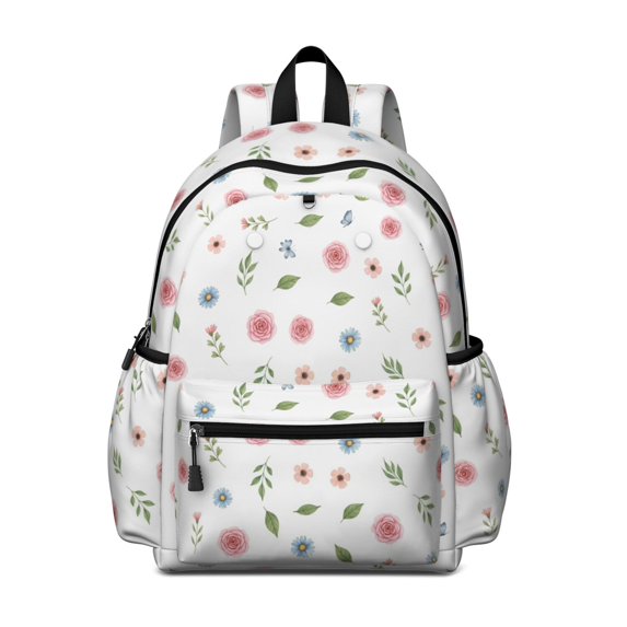 Pioneer Flower Floral Print Pattern Cute School Backpack with Padded Back and Adjustable Shoulder Straps 13.4"x11"x4.7"