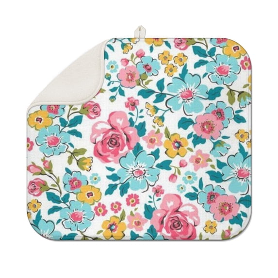 Pioneer Flower Floral Print Pattern Dish Drying Mat for Kitchen 1 Pack, Ultra Absorbent Microfiber Dishes Drainer Mats,16"x18"