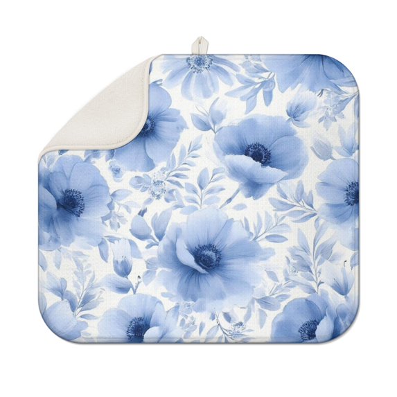 Pioneer Flower Floral Print Pattern Dish Drying Mat for Kitchen 1 Pack, Ultra Absorbent Microfiber Dishes Drainer Mats,16"x18"
