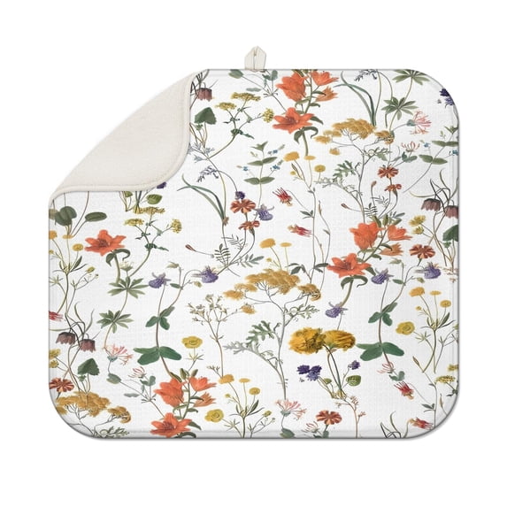 Pioneer Flower Floral Print Pattern Dish Drying Mat for Kitchen 1 Pack, Ultra Absorbent Microfiber Dishes Drainer Mats,16"x18"