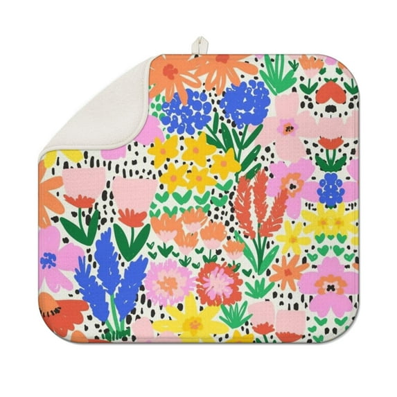 Pioneer Flower Floral Print Pattern Dish Drying Mat for Kitchen 1 Pack, Ultra Absorbent Microfiber Dishes Drainer Mats,16"x18"