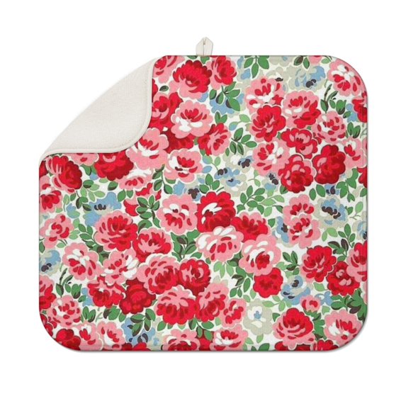 Pioneer Flower Floral Print Pattern Dish Drying Mat for Kitchen 1 Pack, Ultra Absorbent Microfiber Dishes Drainer Mats,16"x18"