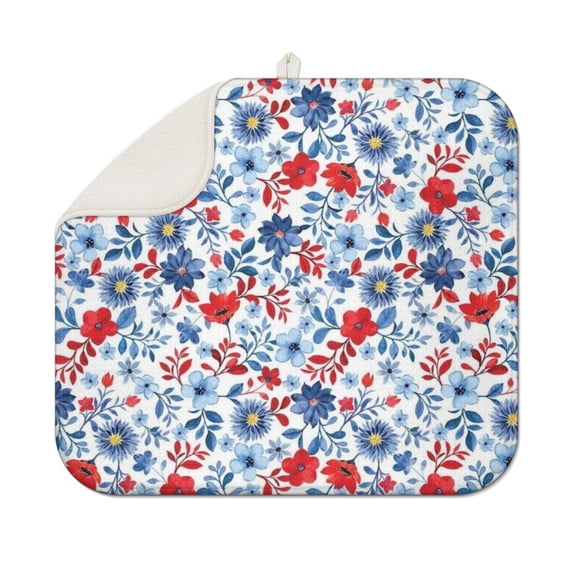 Pioneer Flower Floral Print Pattern Dish Drying Mat for Kitchen 1 Pack, Ultra Absorbent Microfiber Dishes Drainer Mats,16"x18"