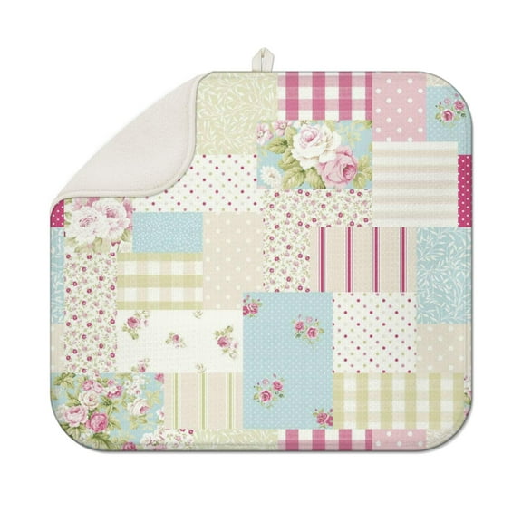Pioneer Flower Floral Print Pattern Dish Drying Mat for Kitchen 1 Pack, Ultra Absorbent Microfiber Dishes Drainer Mats,16"x18"
