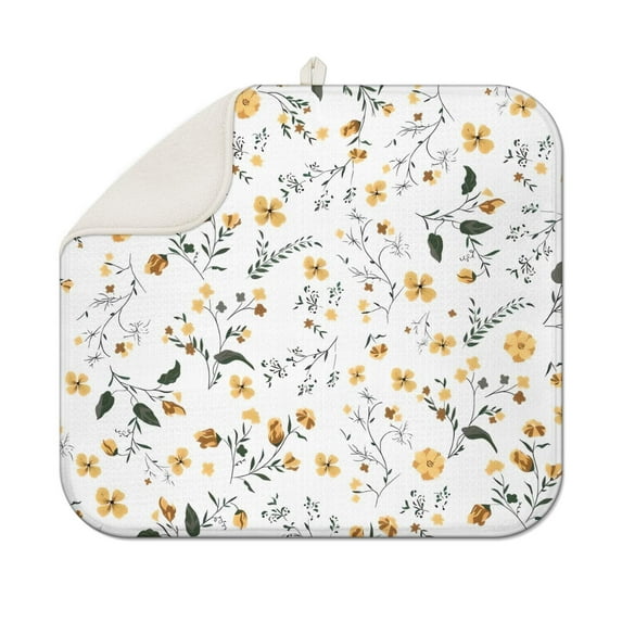 Pioneer Flower Floral Print Pattern Dish Drying Mat for Kitchen 1 Pack, Ultra Absorbent Microfiber Dishes Drainer Mats,16"x18"