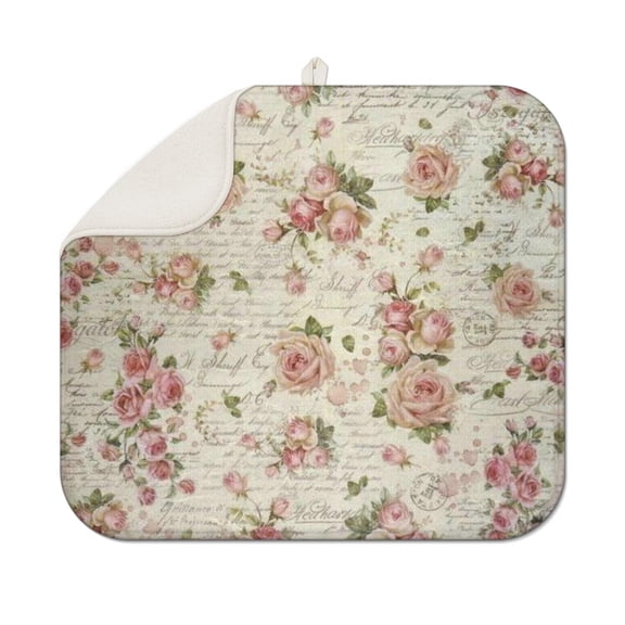 Pioneer Flower Floral Print Pattern Dish Drying Mat for Kitchen 1 Pack, Ultra Absorbent Microfiber Dishes Drainer Mats,16"x18"