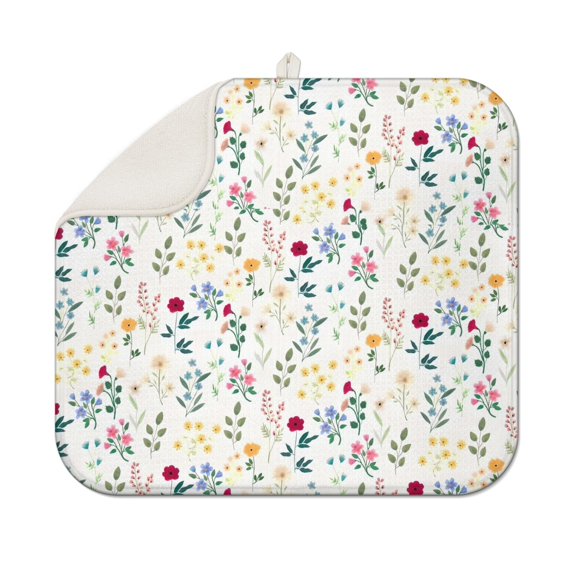 Pioneer Flower Floral Print Pattern Dish Drying Mat for Kitchen 1 Pack, Ultra Absorbent Microfiber Dishes Drainer Mats,16"x18"