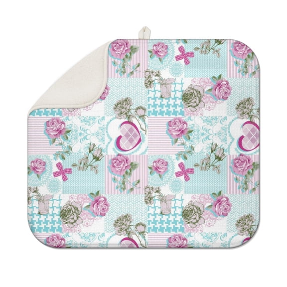 Pioneer Flower Floral Print Pattern Dish Drying Mat for Kitchen 1 Pack, Ultra Absorbent Microfiber Dishes Drainer Mats,16"x18"