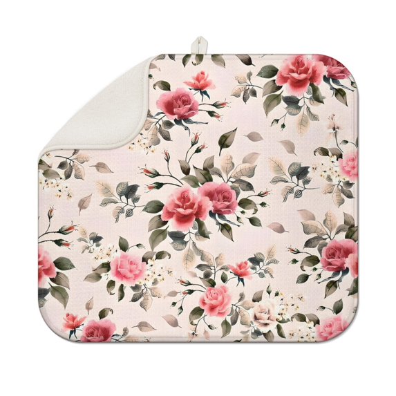 Pioneer Flower Floral Print Pattern Dish Drying Mat for Kitchen 1 Pack, Ultra Absorbent Microfiber Dishes Drainer Mats,16"x18"