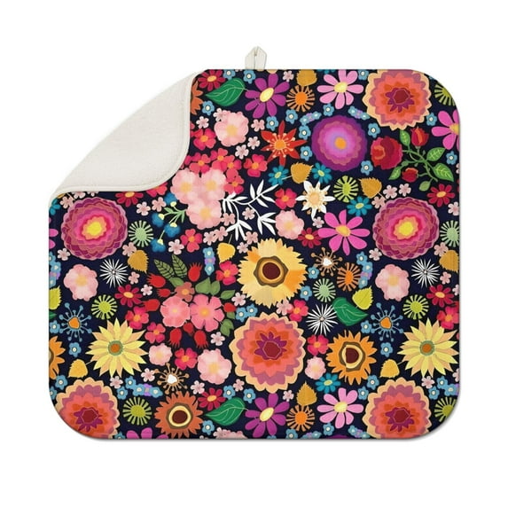 Pioneer Flower Floral Print Pattern Dish Drying Mat for Kitchen 1 Pack, Ultra Absorbent Microfiber Dishes Drainer Mats,16"x18"