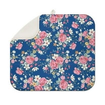 Pioneer Flower Floral Print Pattern Dish Drying Mat for Kitchen 1 Pack, Ultra Absorbent Microfiber Dishes Drainer Mats,16"x18"