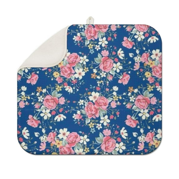 Pioneer Flower Floral Print Pattern Dish Drying Mat for Kitchen 1 Pack, Ultra Absorbent Microfiber Dishes Drainer Mats,16"x18"